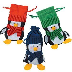 Felt Penguin Drawstring Holiday Gift Bags -12 pack